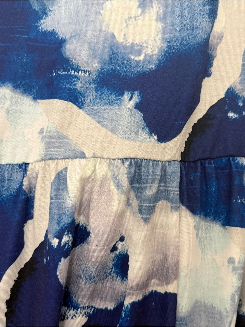 Blue Watercolor Print Midi Dress - V-Neck Wrap Style - Picture 6 of 8